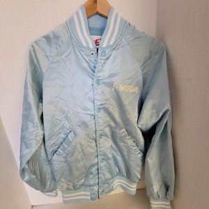 21 Club IOMEGA Bomber Varsity Light Blue Satin Snap Button Jacket